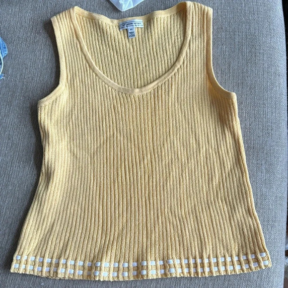 St. John Sport yellow knit tank top with double white bottom ribbon wool size XL - Picture 2 of 9